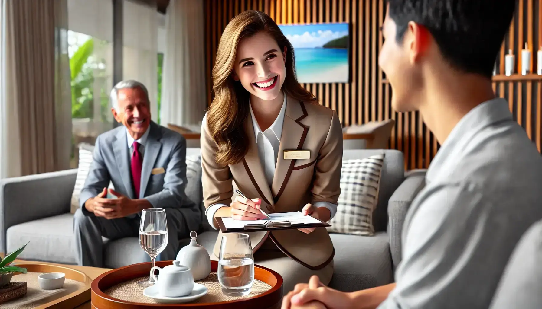 Smiling staff member attending to guests, showcasing the personalized service at Opal Waters Resort