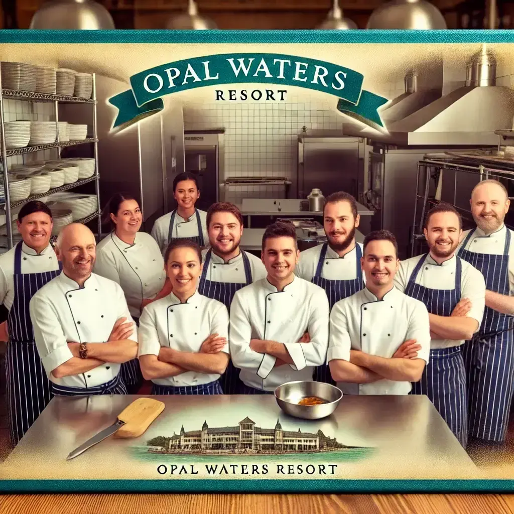 Group of chefs and staff members at Opal Waters Resort, showcasing the rich history and hospitality